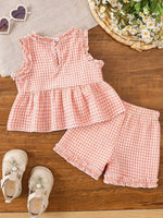 Children's Gingham Ruffle Trim Tank Top & Shorts Set