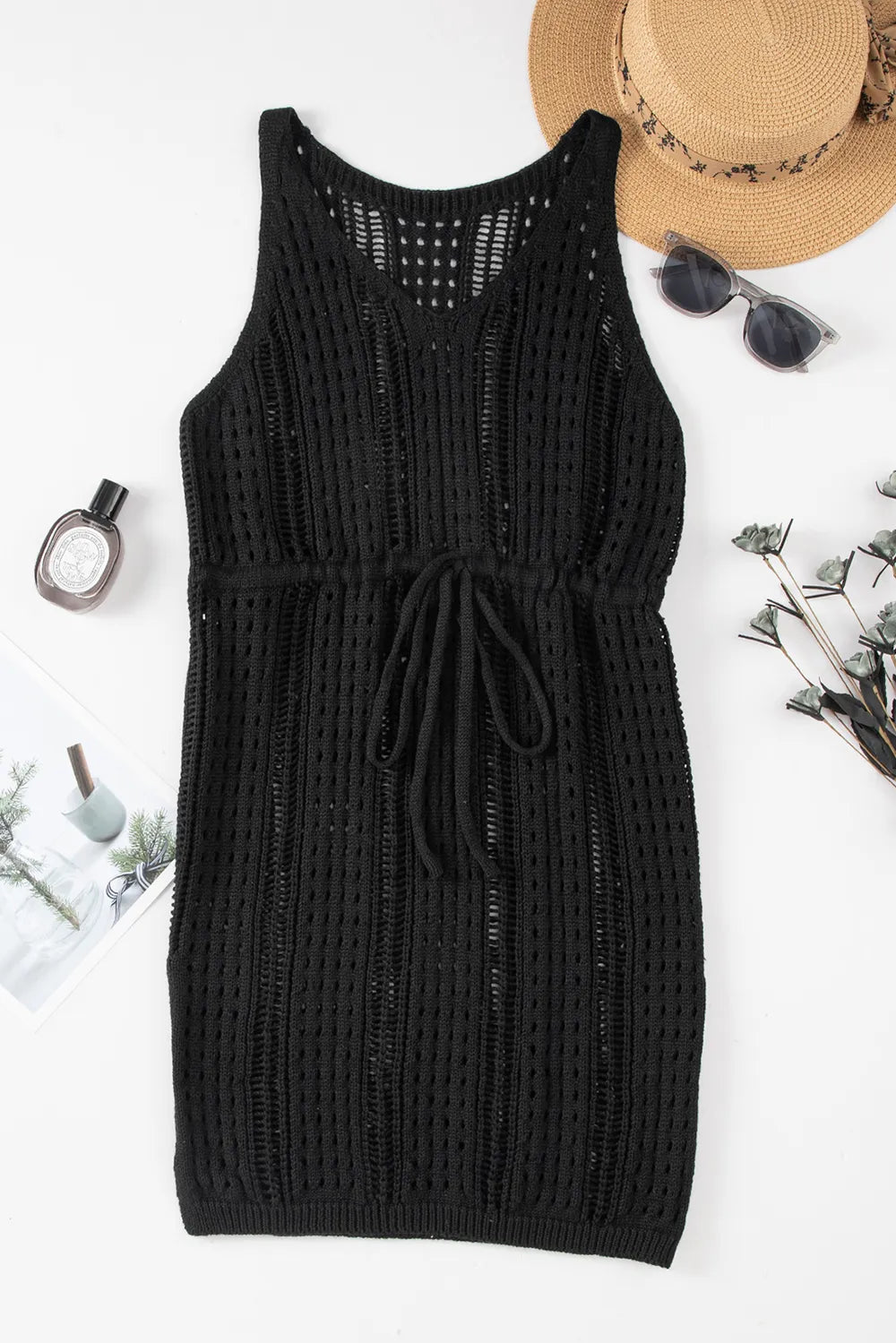 Openwork Slit V-Neck Sleeveless Cover Up Dress - Ladyez