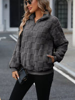 Cozy Checkered Fleece Quarter Zip Sweatshirt