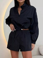 Zip-Up Crop Jacket and High-Waisted Shorts Set