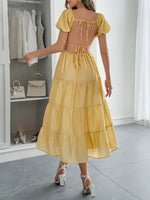V-Neck Short Sleeve Midi Dress