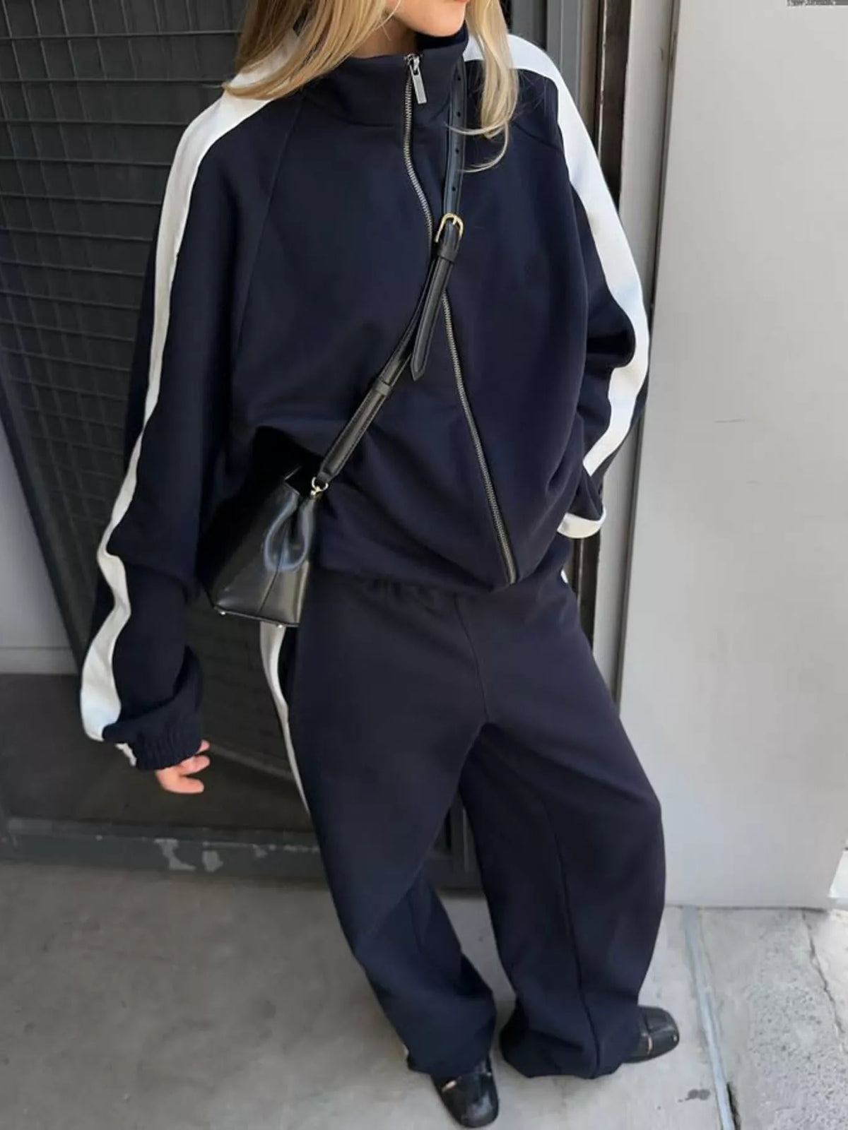 Zip Up Long Sleeve Outerwear and Pants Set