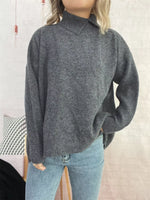 Slit Turtleneck Long Sleeve Sweater