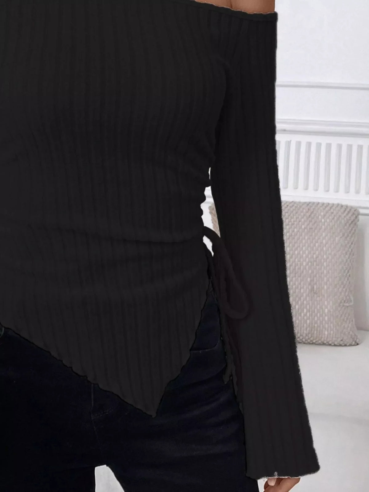 Ribbed One Shoulder Asymmetrical Hem T-Shirt