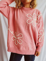 Flower Round Neck Long Sleeve Sweater