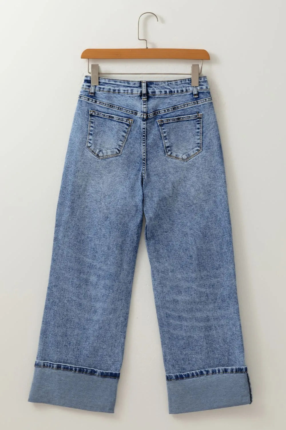 High-Waisted Wide-Leg Cuffed Jeans - Ladyez