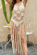 Cutout Fringe Scoop Neck Cover-Up - Ladyez