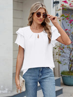 Round Neck Ruffled Layered Sleeve Blouse - Ladyez