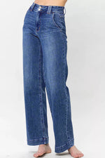 Double Button Zip Fly Straight Leg Jeans