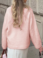 Ribbed Round Neck Dropped Shoulder Sweater