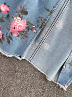 Floral Print Sweetheart Neck Cami and Skirt Denim Set