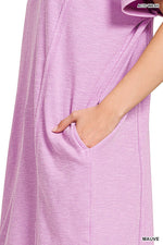 Zenana Washed Slub Short Sleeve Dress With Pockets