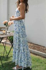 Floral Halter Neck Tiered Maxi Dress - Ladyez