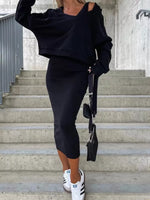 Solid Color Tank Dress and V-Neck Hoodie Set