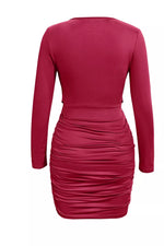 Ruched Cowl Neck Long Sleeve Mini Dress