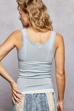 POL Lace Trim Tank with Front Button Closure