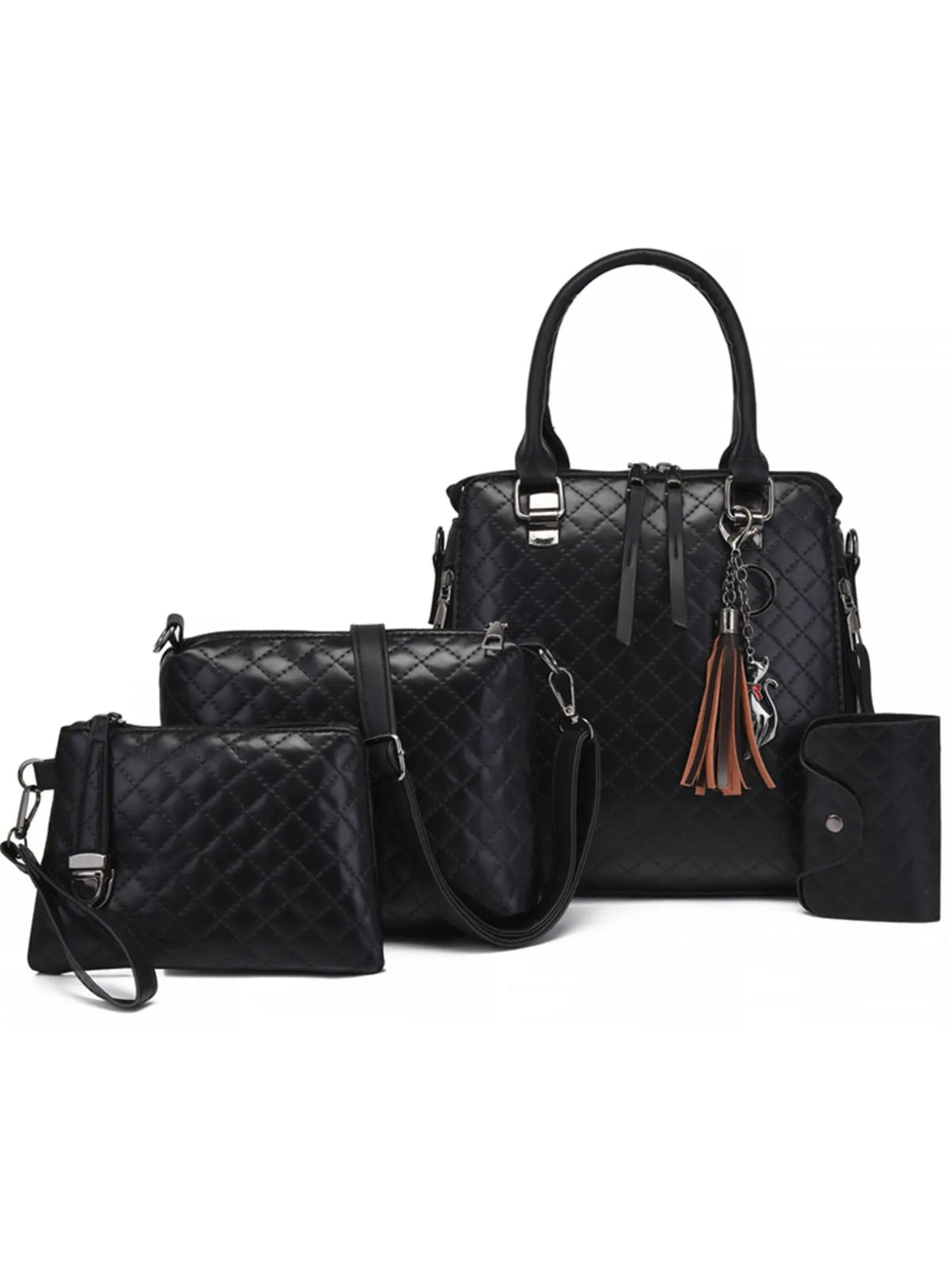 4-Piece PU Leather Bag Set with Tassel Detail - Ladyez