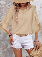 Ruffle Sleeve Solid Color Blouse