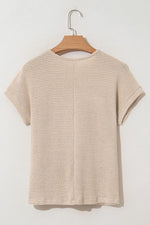 Lace Patchwork Waffle Short Sleeve Knit Top