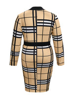 Plus Size Plaid V-Neck Long Sleeve Wrap Dress - Ladyez