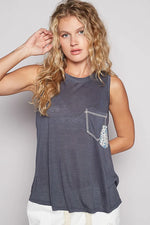 POL Floral Detail Pocket Patch Tank Top - Ladyez
