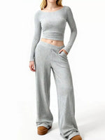 Round Neck Long Sleeve Top and Pants Set