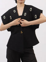 Plus Size Rhinestone Relaxed Fit Vest Coat