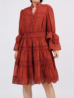 Ruffle Lace Trim Long Sleeve Dress