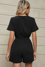 Drawstring Half Button Short Sleeve Romper