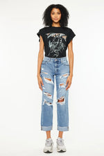Kancan Mid Rise Distressed Boyfriend Fit Jeans - Ladyez
