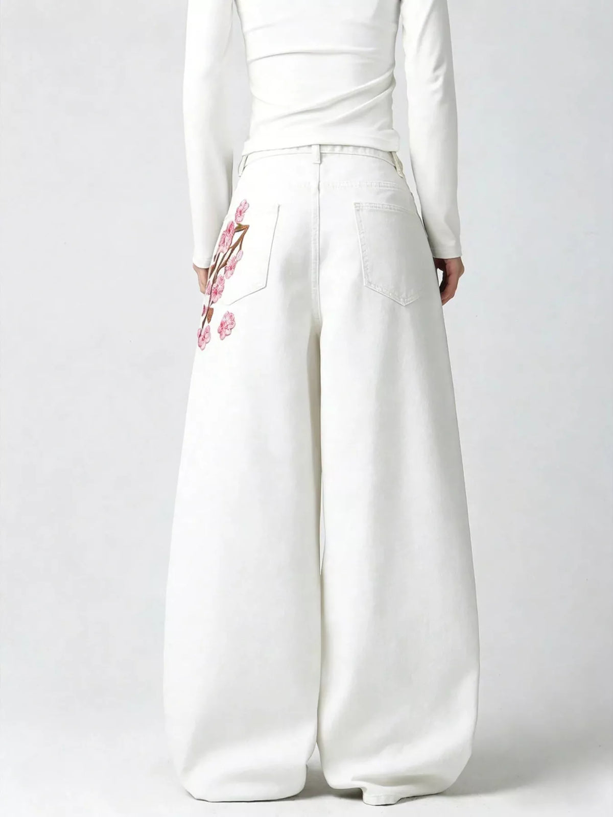 Embroidered Wide-Leg Jeans