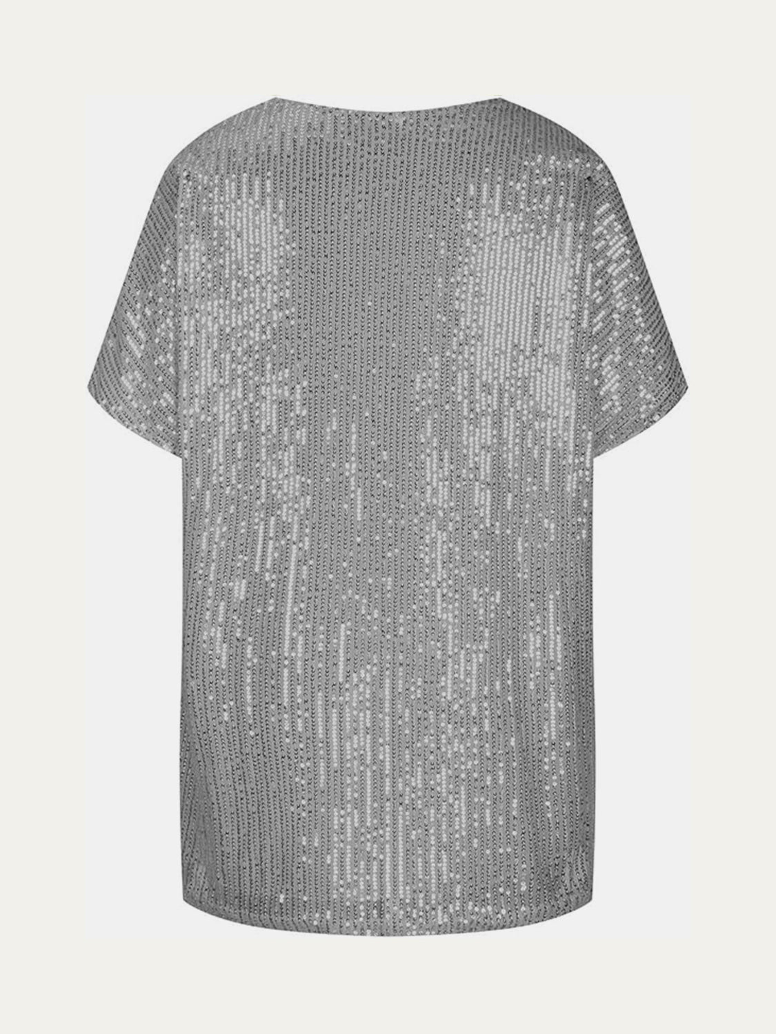 Full Size Sequin V-Neck Short Sleeve Top - Ladyez