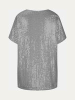 Full Size Sequin V-Neck Short Sleeve Top - Ladyez
