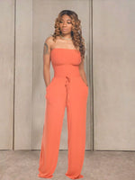 Strapless Smocked Wide-Leg Jumpsuit
