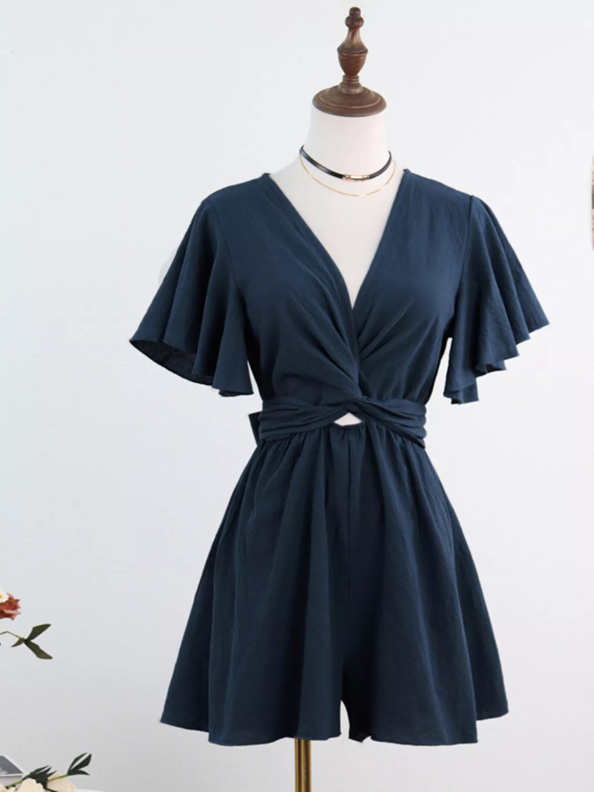 Tie Waist Flutter Sleeve Romper
