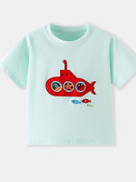 Children's Submarine Embroidered Round Neck Tee