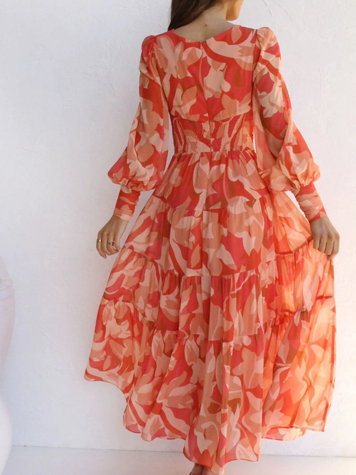 Floral Print Lantern Sleeve Maxi Dress - Ladyez