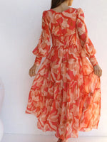 Floral Print Lantern Sleeve Maxi Dress - Ladyez