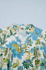 Floral Print V Neck Triple Ruffle Short Sleeve Shift Mini Dress