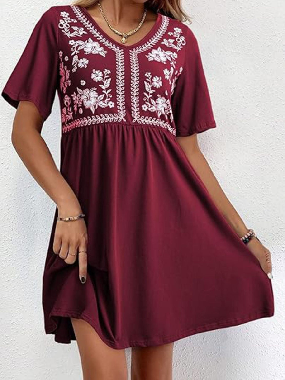 Floral Short Sleeve Flowy Mini Dress