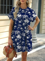 Printed Round Neck Short Sleeve Mini Dress