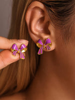 Stainless Steel Oil Drip Bow Stud Earrings