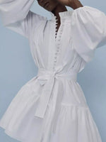 Button-Up Balloon Sleeve Mini Dress