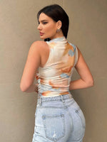 Printed Mock Neck Ruched Tank
