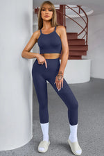 Tank Cropped Active Top and Pants Set - Ladyez