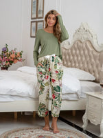 Round Neck Top and Printed Pants Lounge Set - Ladyez