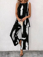 Abstract Print Sleeveless Top & Wide Leg Pants Set