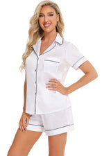Printed Button Up Short Sleeve Top and Shorts Lounge Set - Ladyez