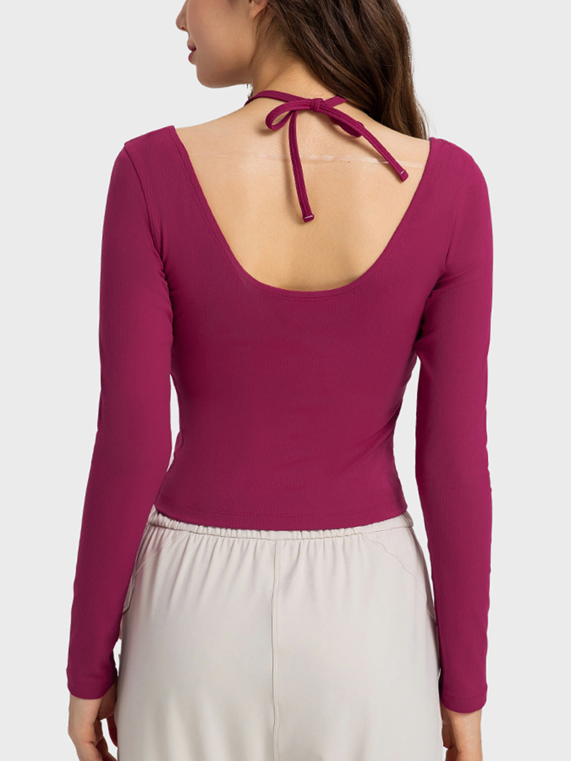Millennia Halter Neck Long Sleeve Sporty Top - Ladyez
