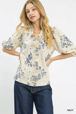 Umgee Floral Embroidered Blouse with Ruffle Trim